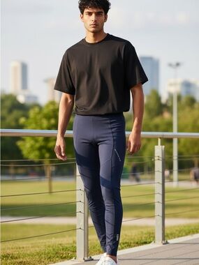 Second Skin Men's Black and Navy Athletic Tights